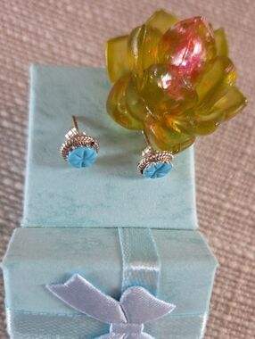 Turquoise Flower Stud Earrings with Silver Accents